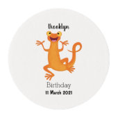 Cute happy orange dancing newt edible frosting rounds (Front)