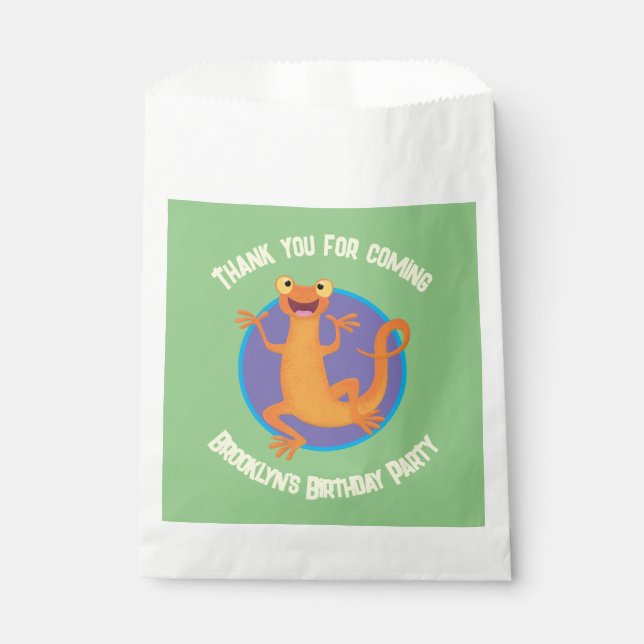 Cute happy orange dancing newt favor bag (Front)