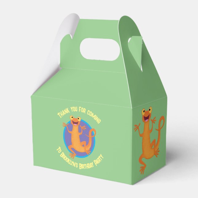 Cute happy orange dancing newt favor boxes (Front Side)