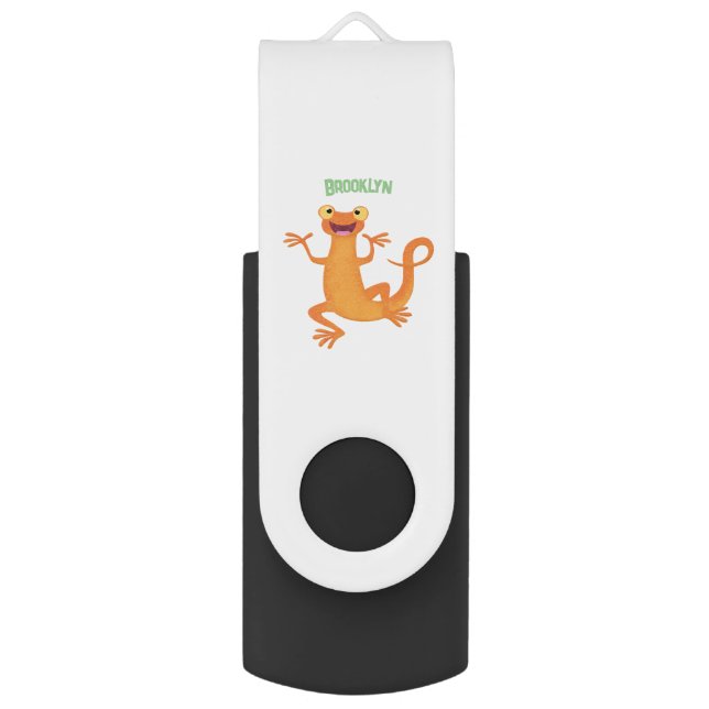 Cute happy orange dancing newt flash drive (Front Vertical)