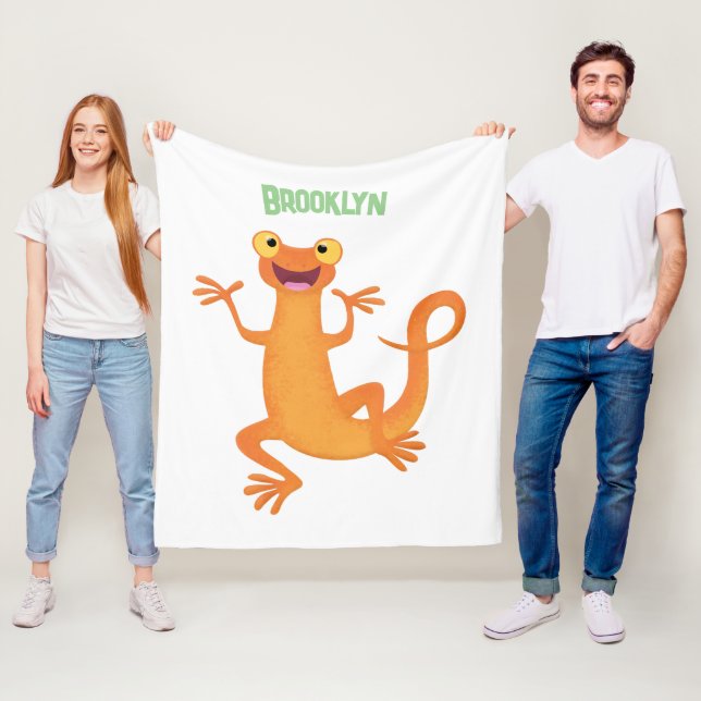 Cute happy orange dancing newt fleece blanket (In Situ)