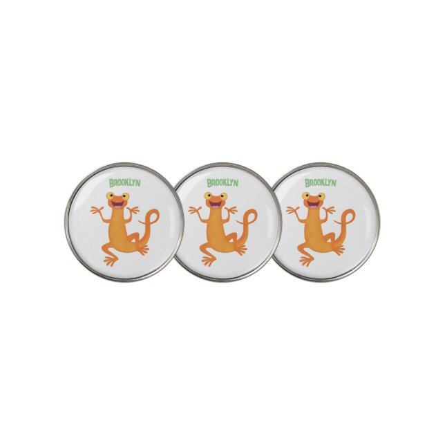 Cute happy orange dancing newt golf ball marker (3 Up)