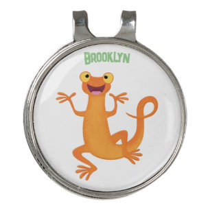 Cute happy orange dancing newt golf hat clip
