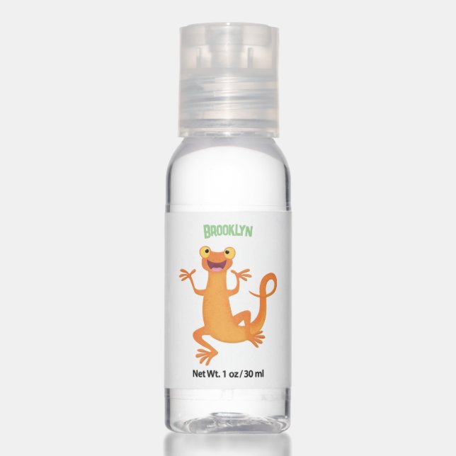 Cute happy orange dancing newt hand sanitizer (Front)