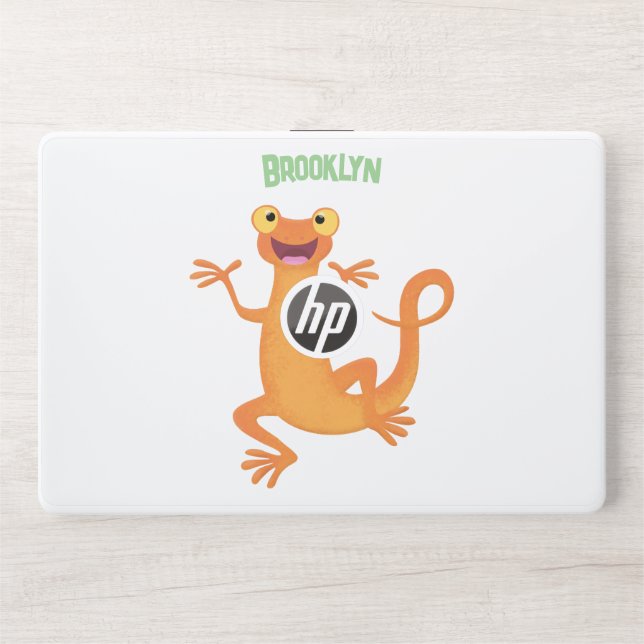 Cute happy orange dancing newt HP laptop skin (Front)