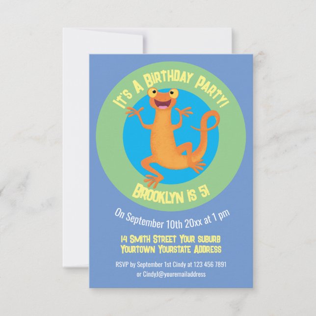 Cute happy orange dancing newt  invitation (Front)