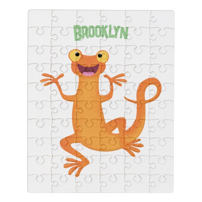Cute happy orange dancing newt jigsaw puzzle (Puzzle Vertical)