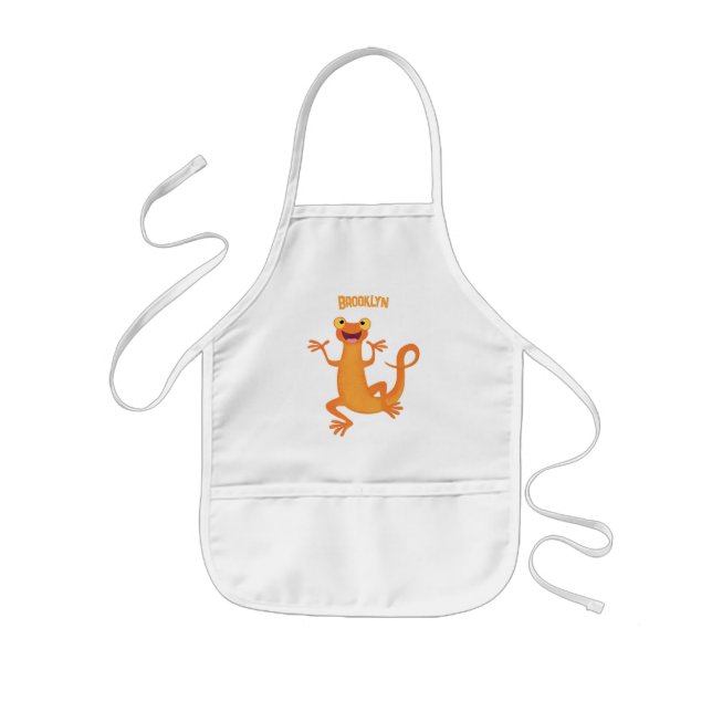 Cute happy orange dancing newt kids' apron (Front)