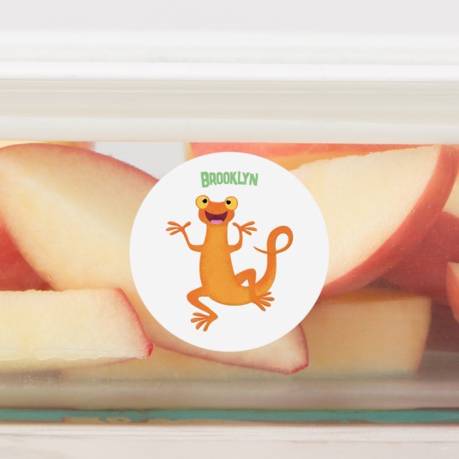 Cute happy orange dancing newt labels (Affixed)
