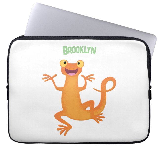Cute happy orange dancing newt laptop sleeve (Front)