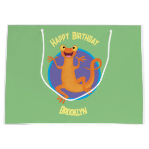 Cute happy orange dancing newt large gift bag