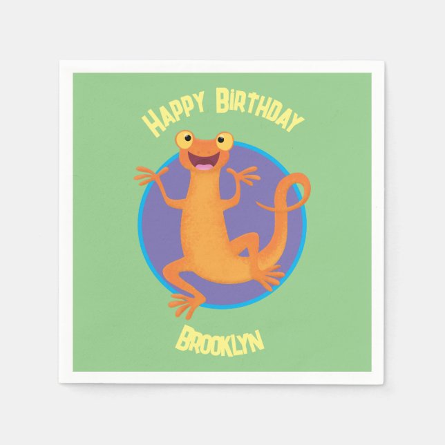 Cute happy orange dancing newt  napkins (Front)