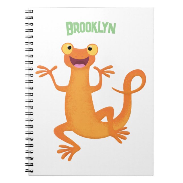 Cute happy orange dancing newt notebook (Front)