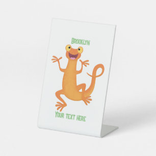 Cute happy orange dancing newt pedestal sign