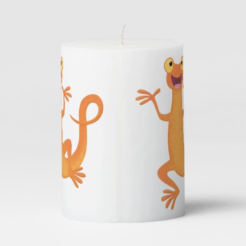 Cute happy orange dancing newt pillar candle