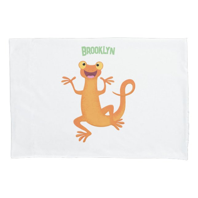 Cute happy orange dancing newt pillow case (Front)