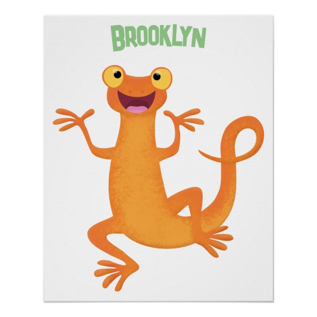 Cute happy orange dancing newt poster (Front)