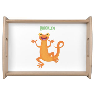 Cute happy orange dancing newt serving tray