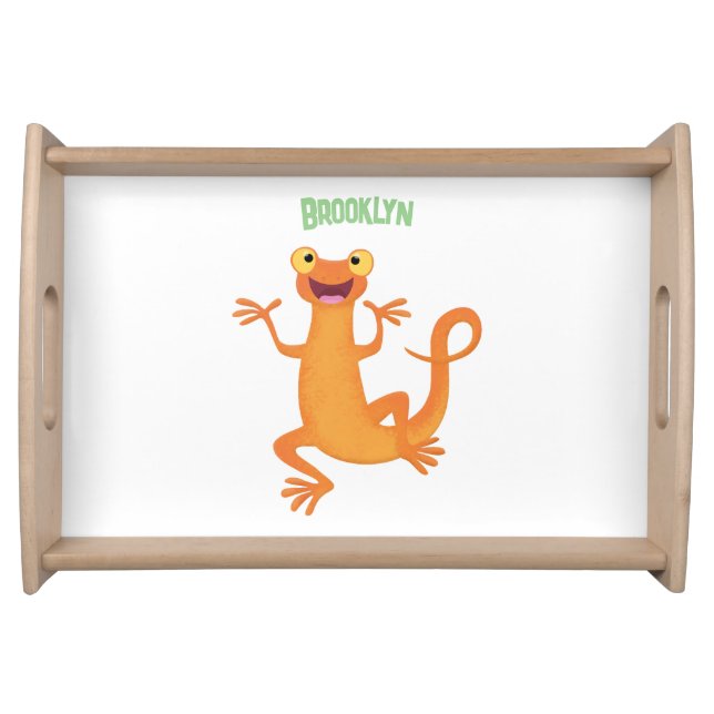 Cute happy orange dancing newt serving tray (Front)