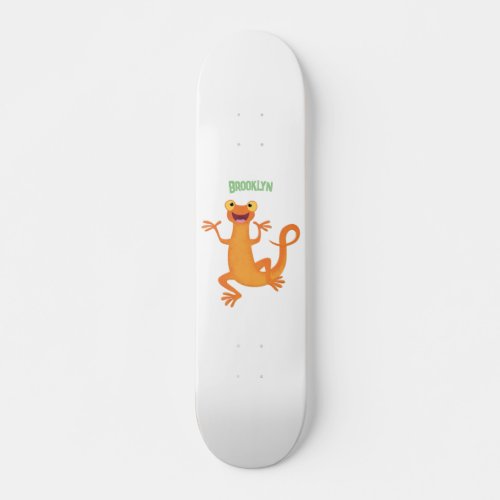 Cute happy orange dancing newt skateboard