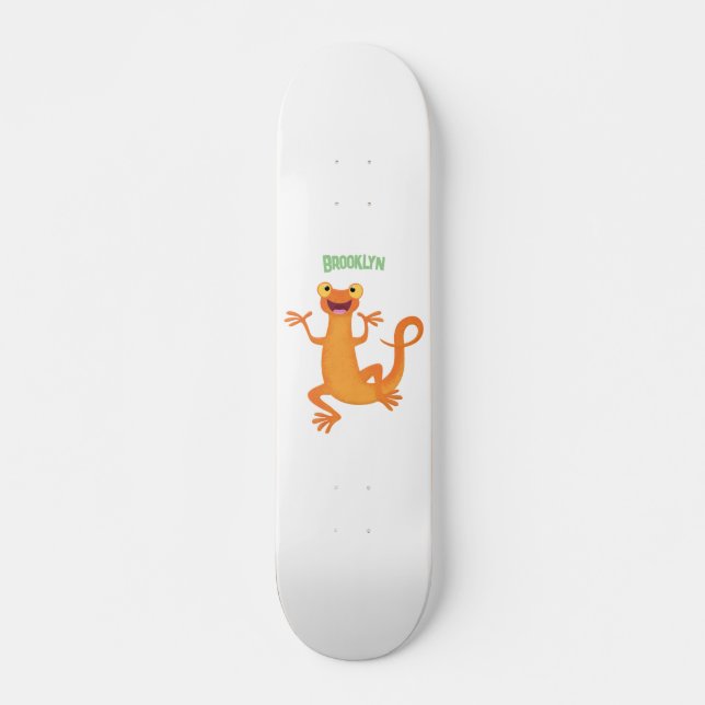 Cute happy orange dancing newt skateboard (Front)