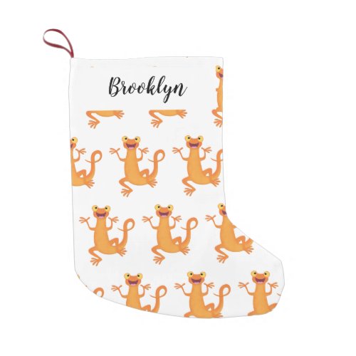 Cute happy orange dancing newt  small christmas stocking