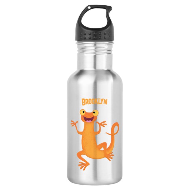 Cute happy orange dancing newt stainless steel water bottle (Front)
