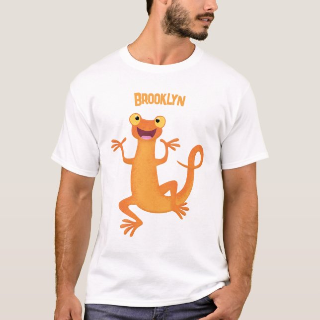 Cute happy orange dancing newt T-Shirt (Front)