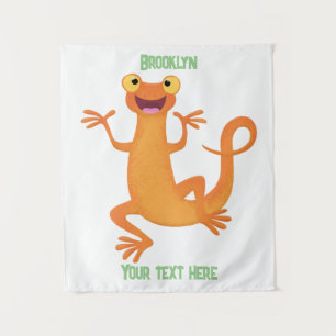 Cute happy orange dancing newt tapestry
