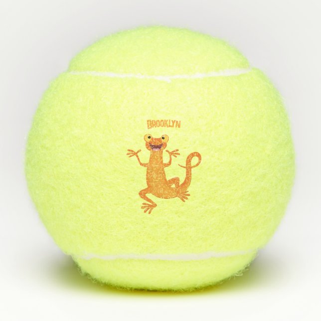 Cute happy orange dancing newt tennis balls (Front)