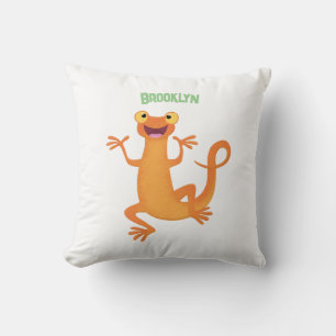 Cute happy orange dancing newt throw pillow
