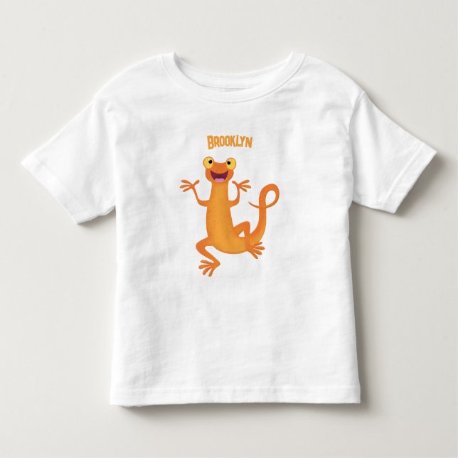 Cute happy orange dancing newt toddler t-shirt (Front)