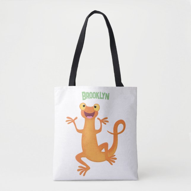 Cute happy orange dancing newt tote bag (Front)