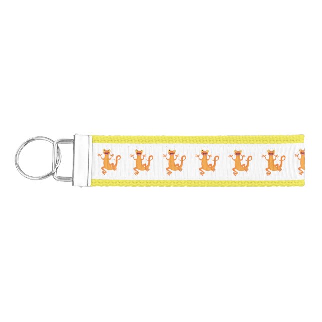 Cute happy orange dancing newt wrist keychain (Keys on Left)