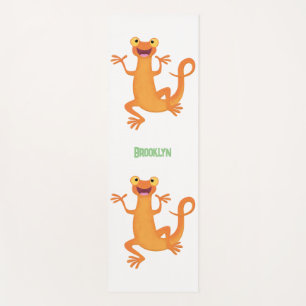 Cute happy orange dancing newt yoga mat
