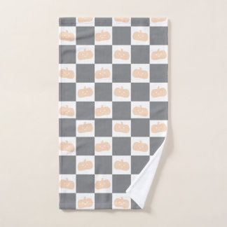 Cute Happy Orange Pumpkin with Checkerboard Hand Towel