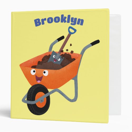 Cute happy orange wheelbarrow cartoon illustration 3 ring binder
