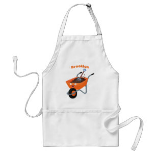 Cute happy orange wheelbarrow cartoon illustration adult apron