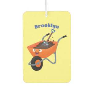 Cute happy orange wheelbarrow cartoon illustration air freshener