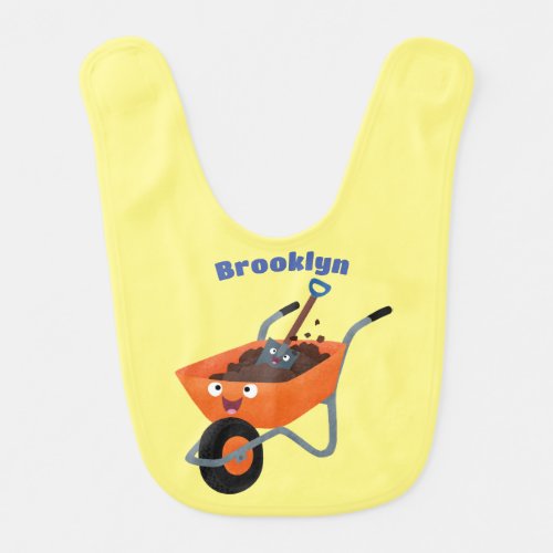 Cute happy orange wheelbarrow cartoon illustration baby bib