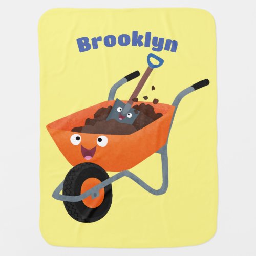 Cute happy orange wheelbarrow cartoon illustration baby blanket