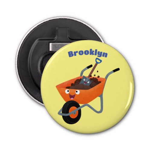 Cute happy orange wheelbarrow cartoon illustration bottle opener