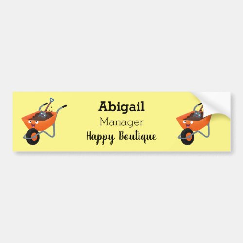 Cute happy orange wheelbarrow cartoon illustration bumper sticker