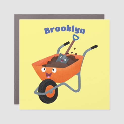 Cute happy orange wheelbarrow cartoon illustration car magnet