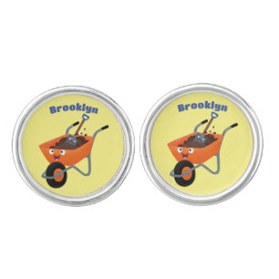 Cute happy orange wheelbarrow cartoon illustration cufflinks