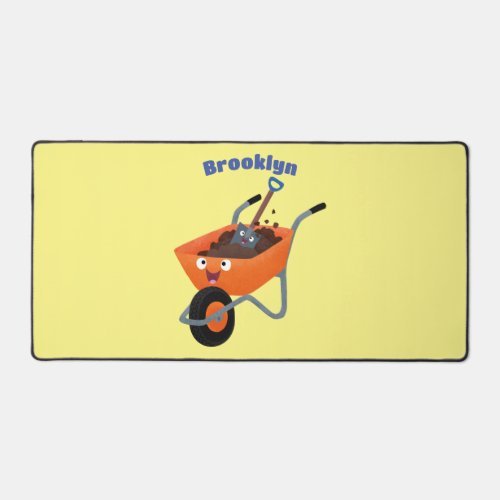 Cute happy orange wheelbarrow cartoon illustration desk mat