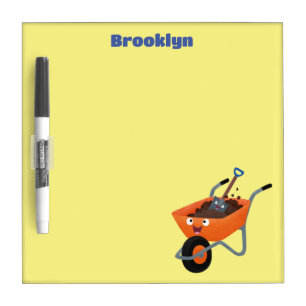 Cute happy orange wheelbarrow cartoon illustration dry erase board