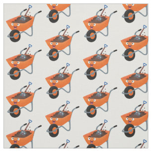 Cute happy orange wheelbarrow cartoon illustration fabric