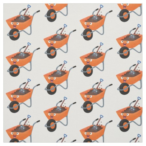 Cute happy orange wheelbarrow cartoon illustration fabric