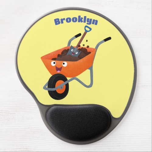 Cute happy orange wheelbarrow cartoon illustration gel mouse pad